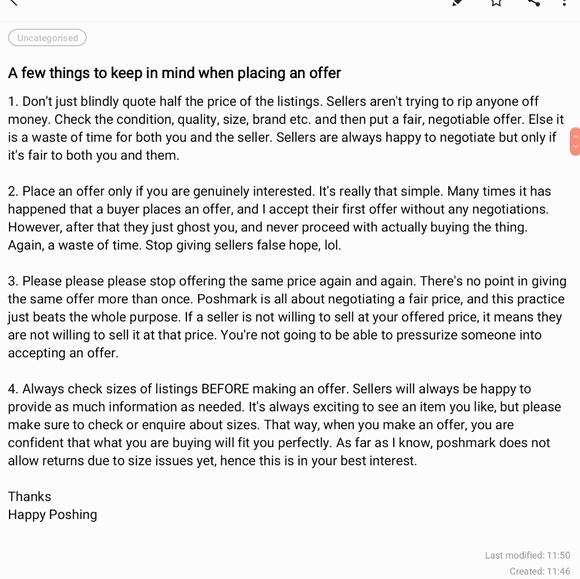 Note for buyers